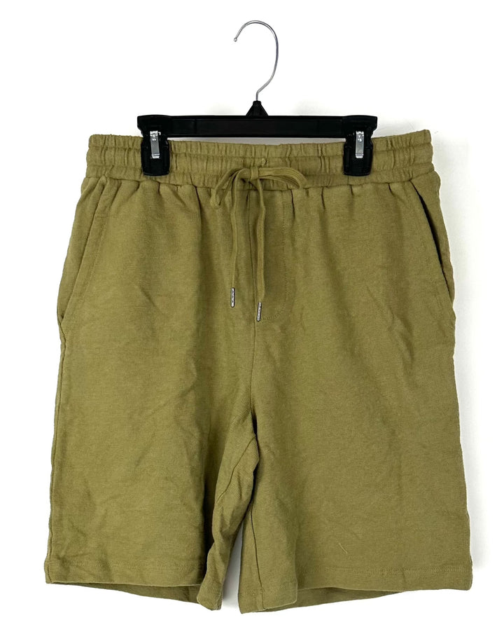 MENS Olive Green Terry Cloth Shorts - Small