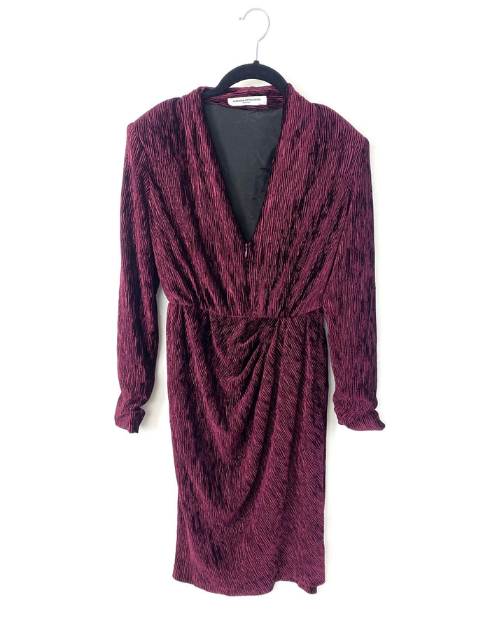 Amanda Uprichard Purple Velvet Long Sleeve V-Neck Midi Dress- Small - The Fashion Foundation - {{ discount designer}}