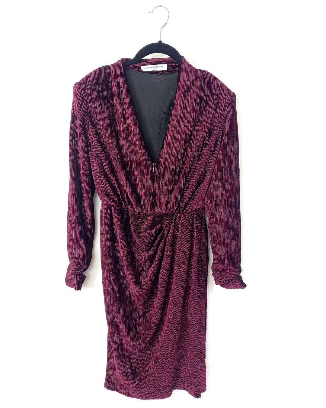 Amanda Uprichard Purple Velvet Long Sleeve V-Neck Midi Dress- Small - The Fashion Foundation - {{ discount designer}}