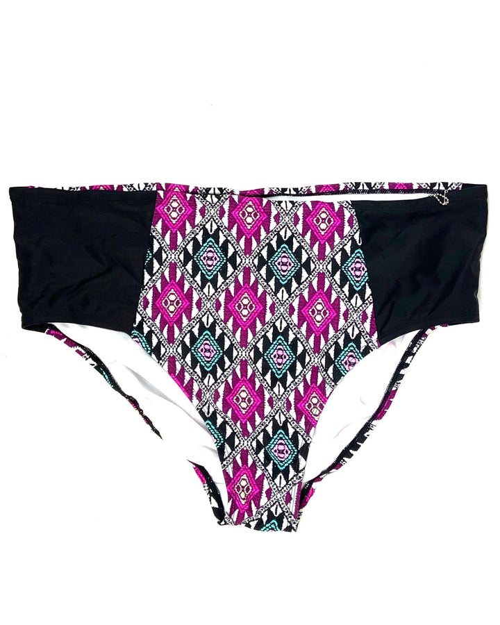 Beach Black and Purple Abstract Bathing Suit Bottom -Large