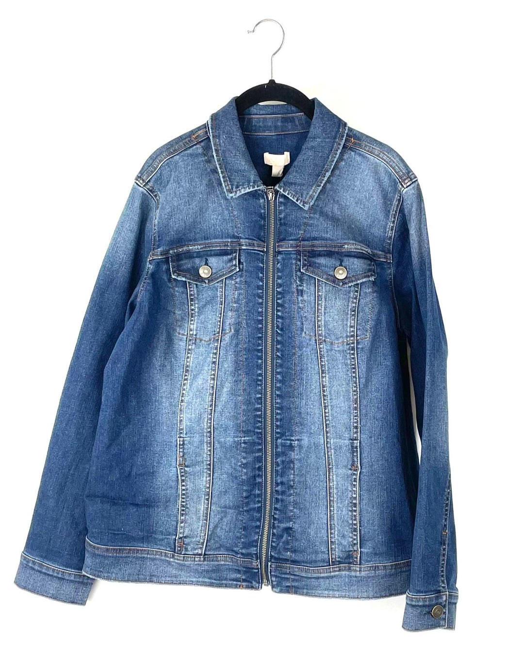 Medium Wash Denim Zip-up Jacket - Size 8