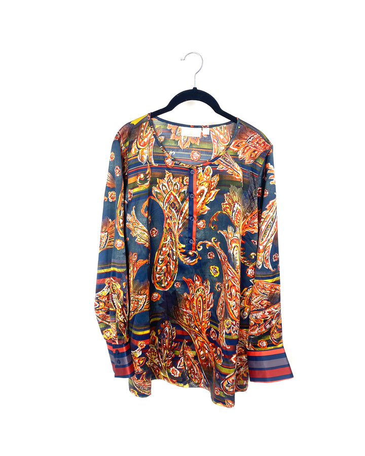 Colorful Paisley Printed Top with Buttons - Medium/Large