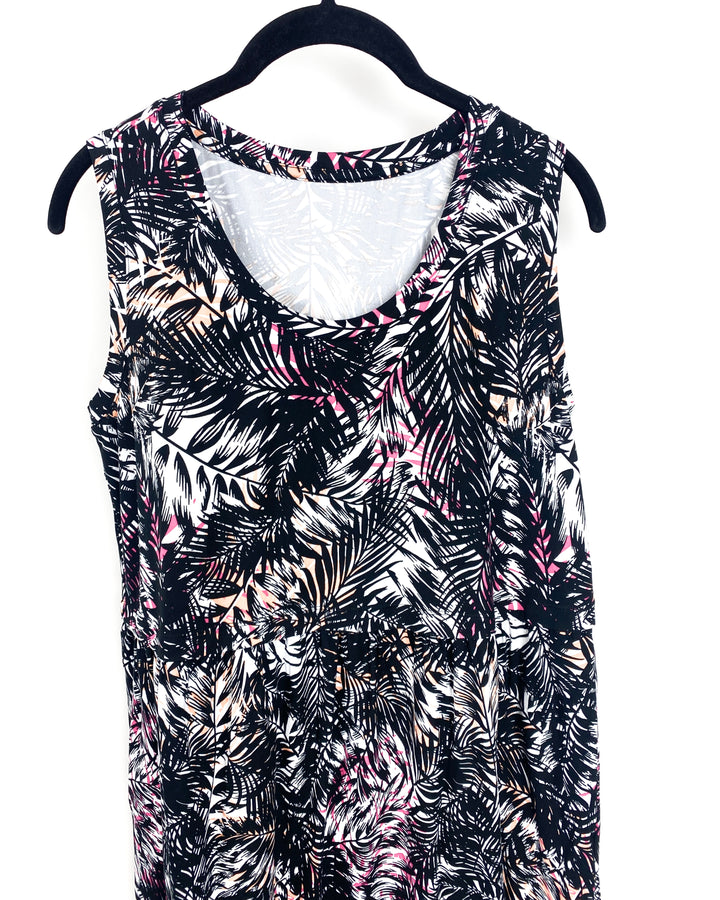 Black And Pink Tropical Scoop Neck Maxi Dress - Size 8/10