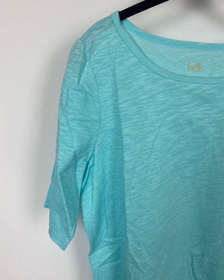 Sparkly Teal Scoop Neck T-Shirt - Small