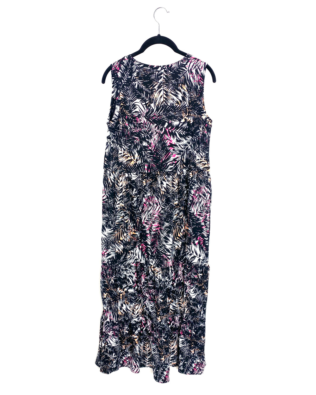 Black And Pink Tropical Scoop Neck Maxi Dress - Size 8/10