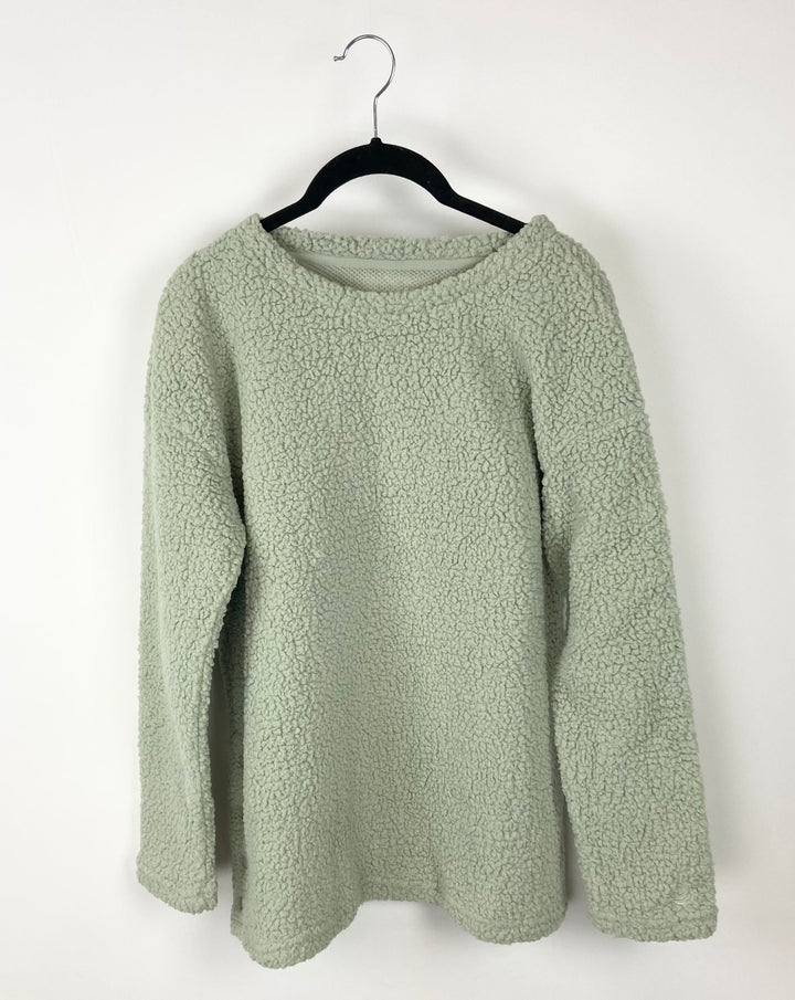 Sage Green Sherpa Crew Neck - Extra Small