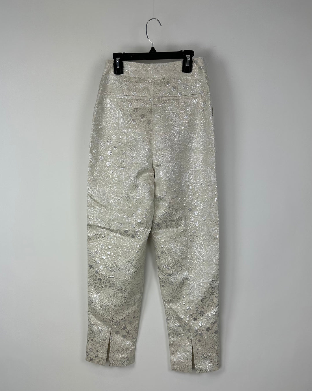 Cream Metallic High Waisted Jacquard Pants - Size 00 and 8