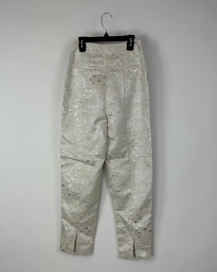 Cream Metallic High Waisted Jacquard Pants - Size 00 and 8