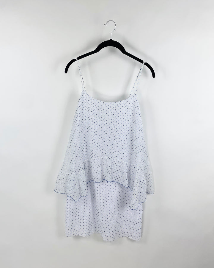 White Dress with Blue Polka Dots- Small