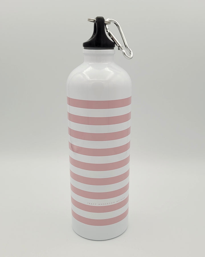 White And Pink Striped Water Bottle