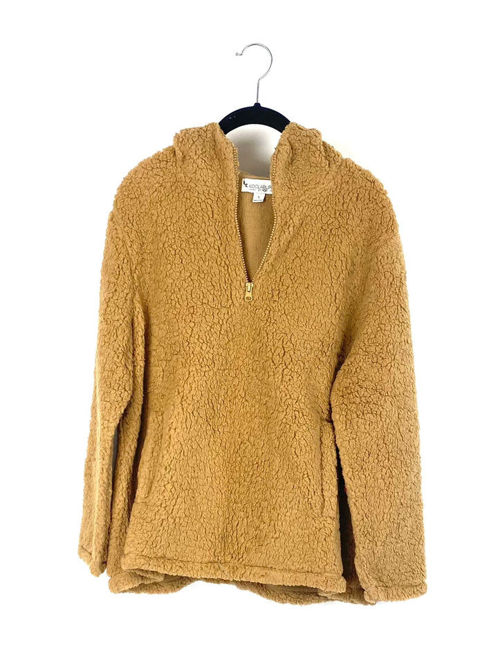 Light Brown Sherpa Quarter Zip Pullover - Small