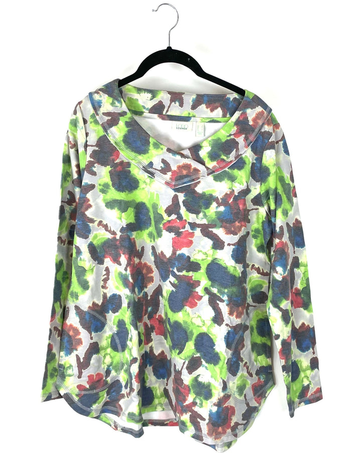 Green Printed Heavy Long-sleeve Top - Size 6-8
