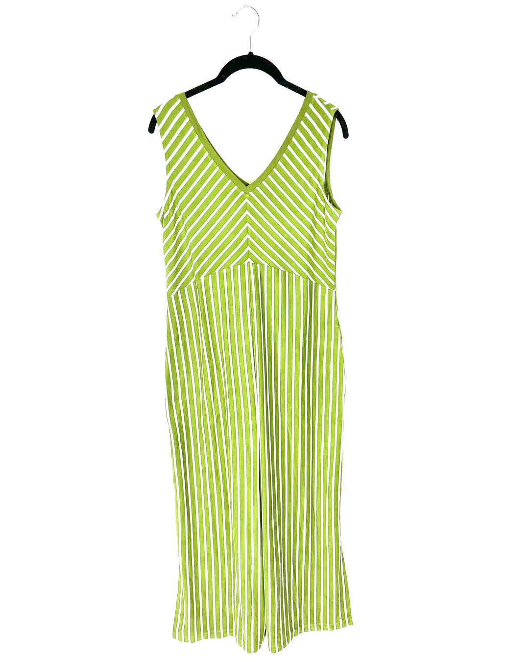 Green Jumpsuit with White and Cream Stripes - Small/Medium