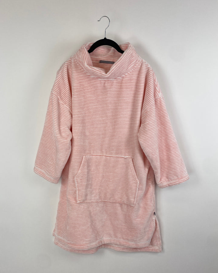 Pink and White Striped Fuzzy Long Sweatshirt - Small