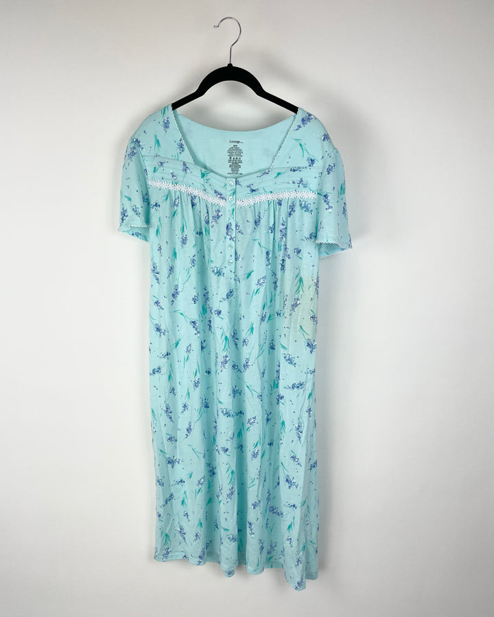 Teal Floral Print Nightgown - Medium