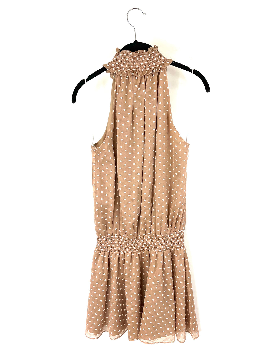 Beige Polka Dot Sleeveless Mini Dress - Size 4-6