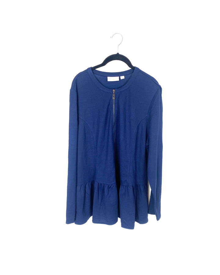 Navy Blue Long Sleeve Zip Up Top - Large/Extra Large