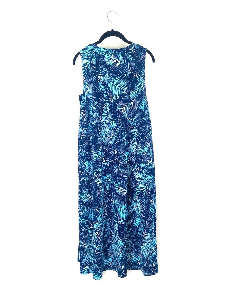 Blue Palm Tree Sleeveless Dress - Small/Medium