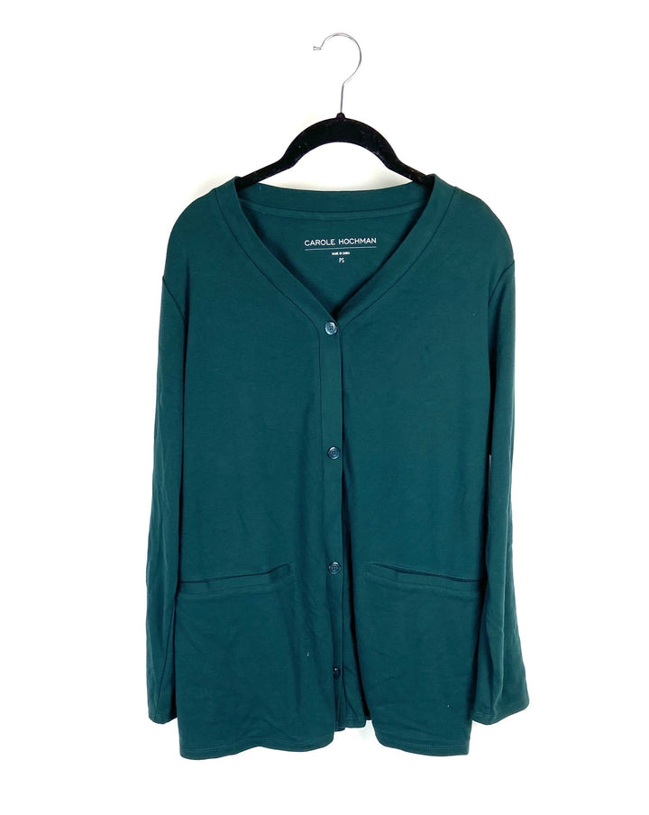 Emerald Green Button Up Top - Petite Small