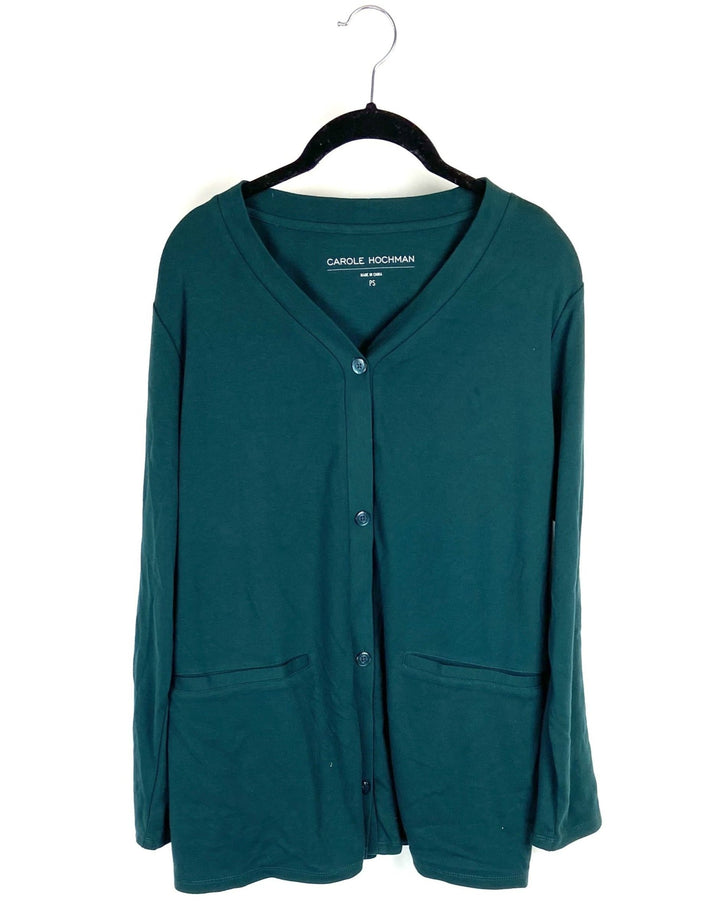 Emerald Green Button Up Top - Petite Small