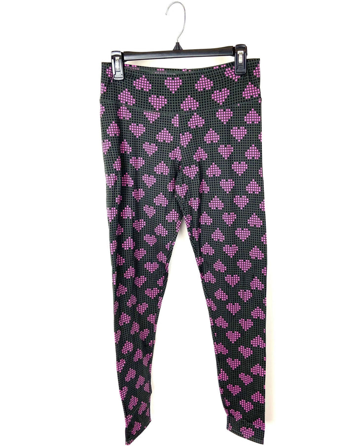 Grey And Pink Heart Leggings - Medium