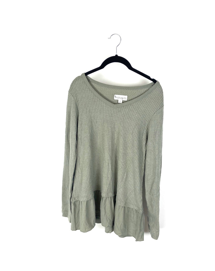 Green Waffle Long Sleeved Top - Small