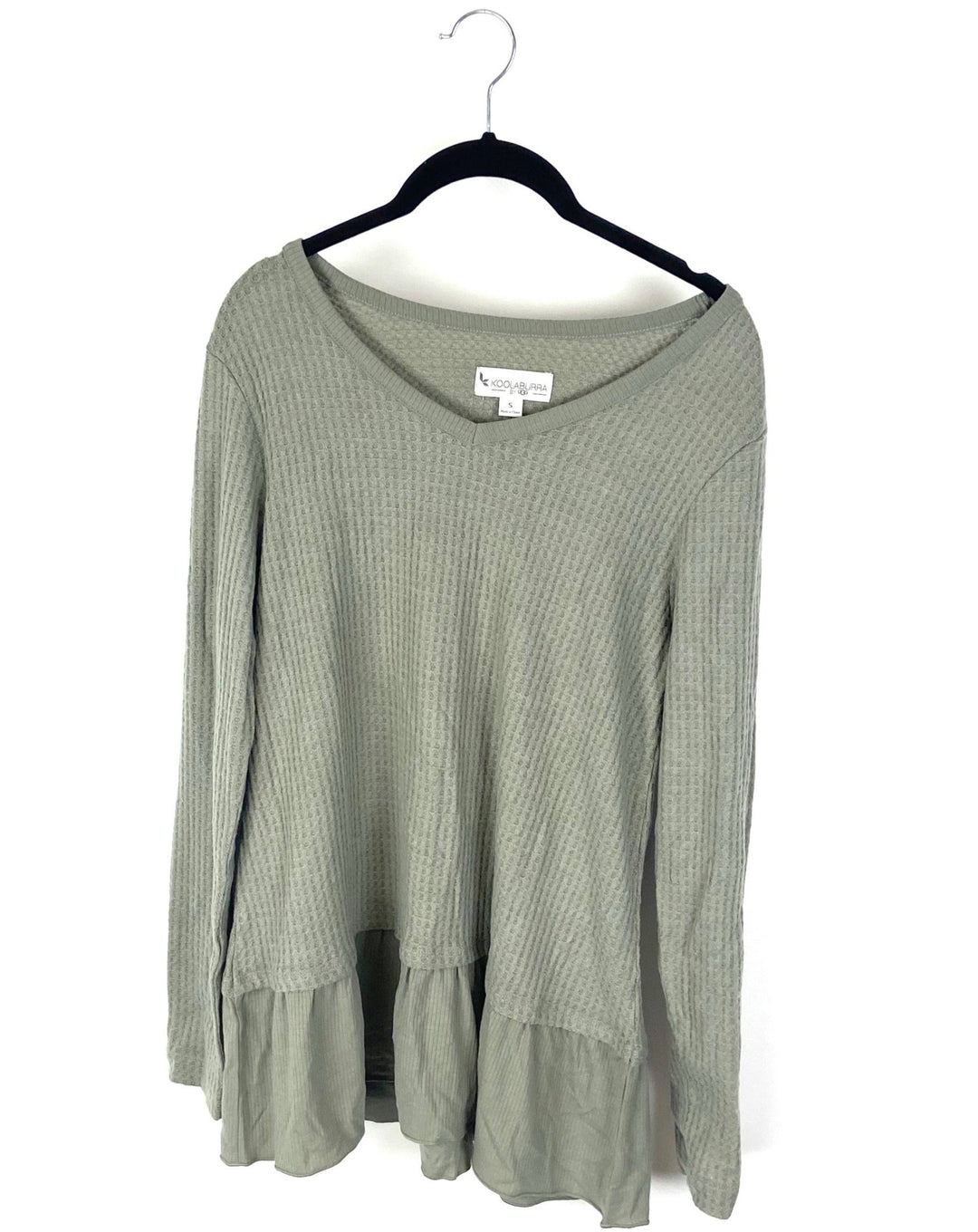 Green Waffle Long Sleeved Top - Small