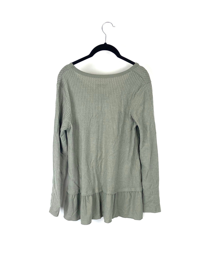 Green Waffle Long Sleeved Top - Small