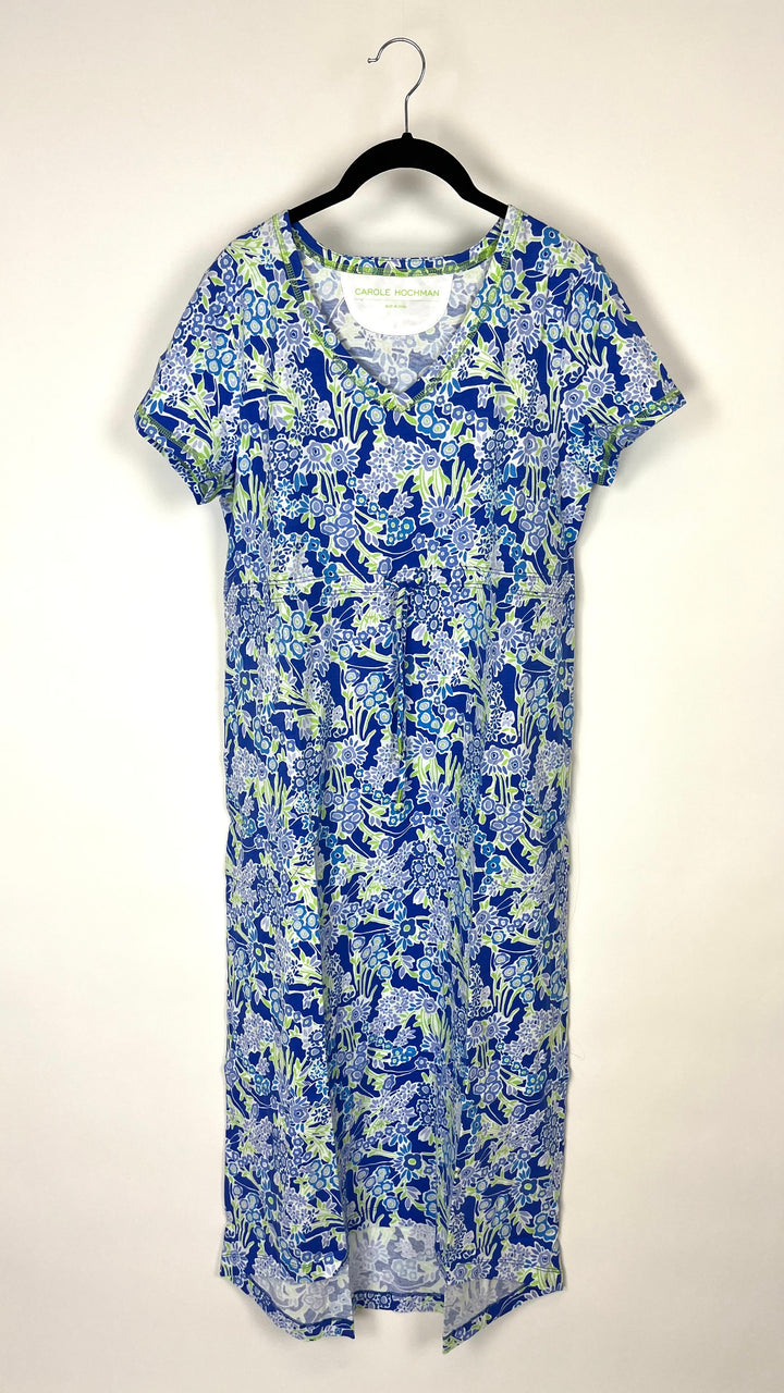 Blue And Green Floral Print Dress - Size 6/8