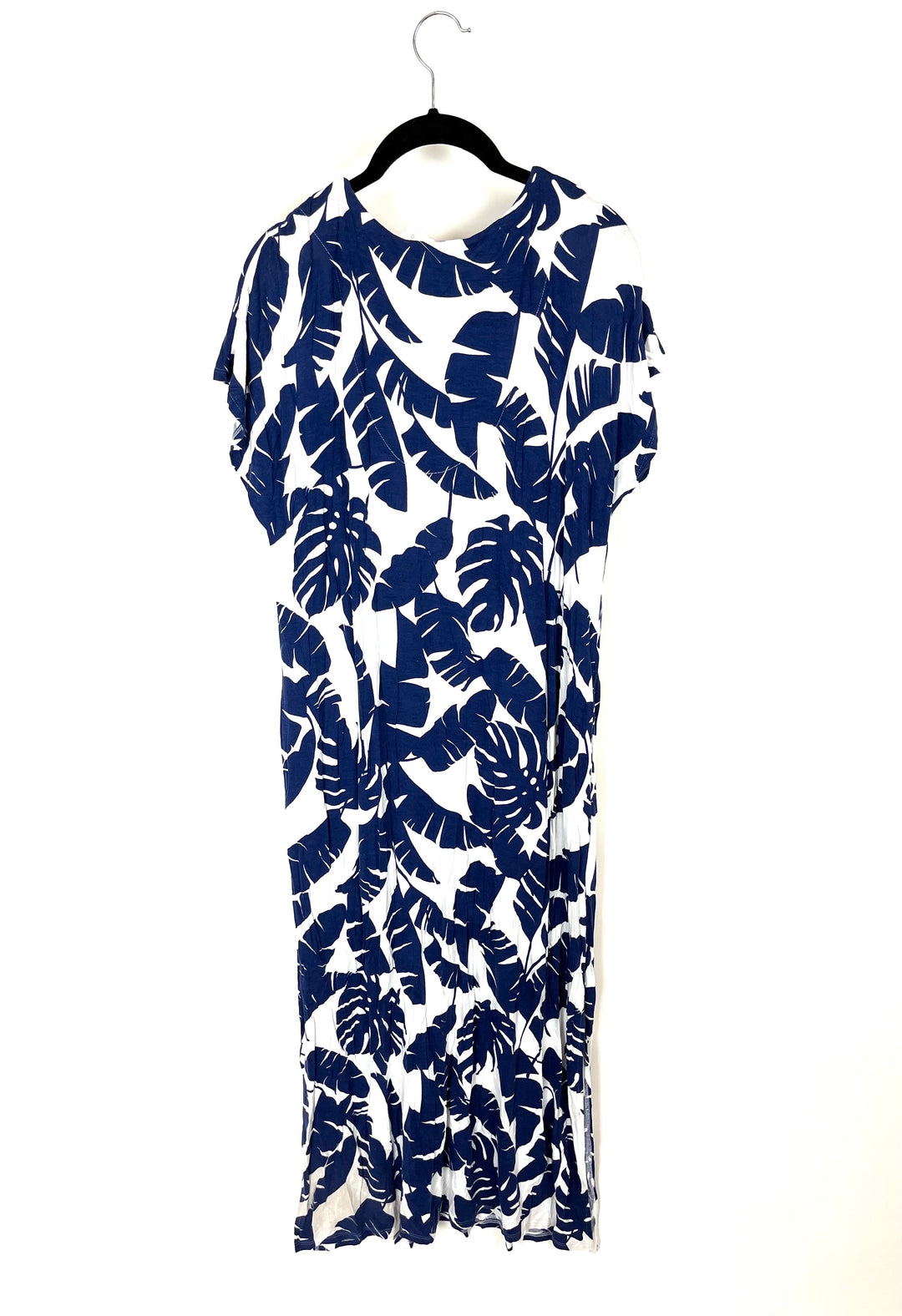 Navy Blue And White Tropical Dress - Small and Small/Medium