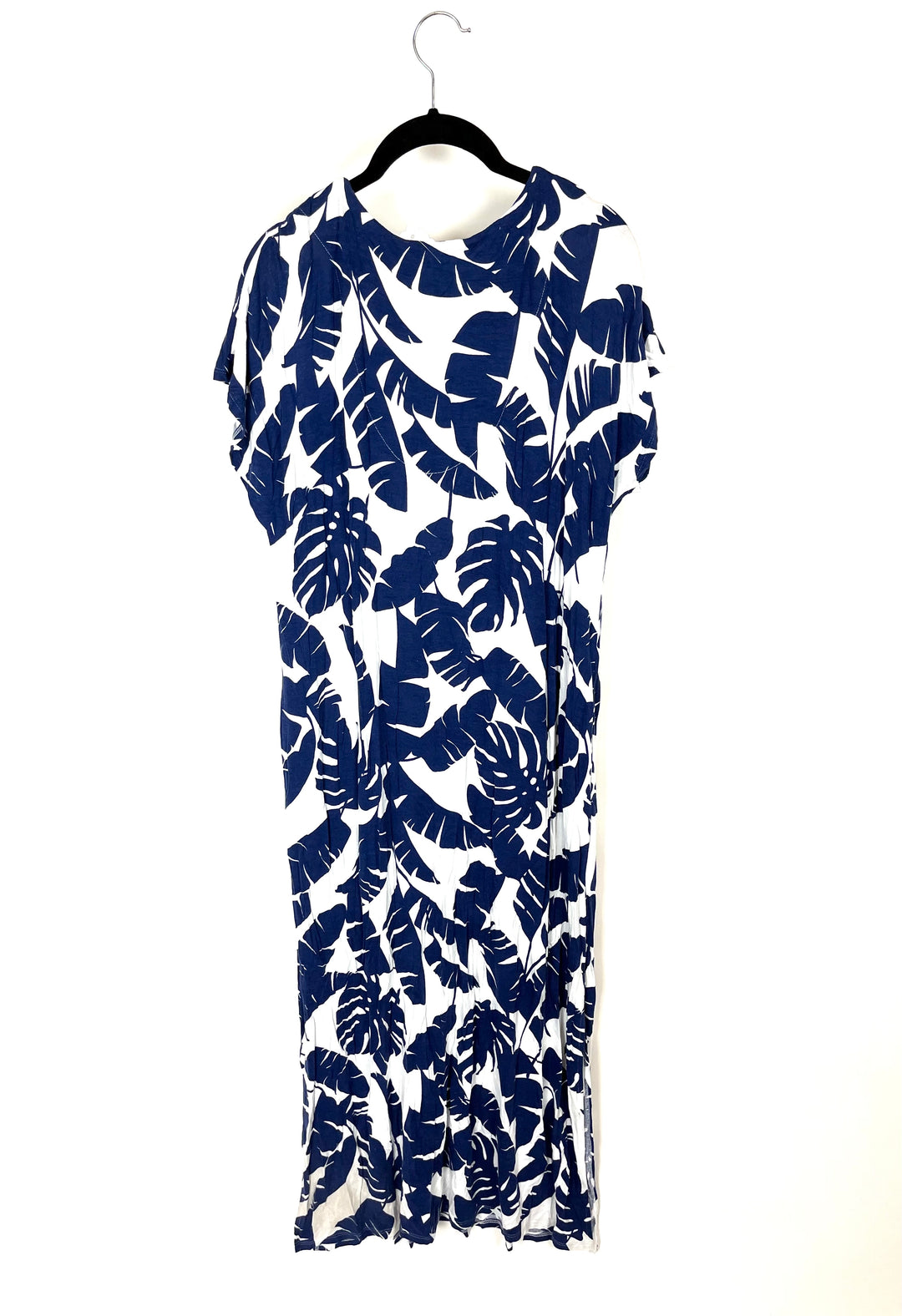 Navy Blue And White Tropical Dress - Small/Medium