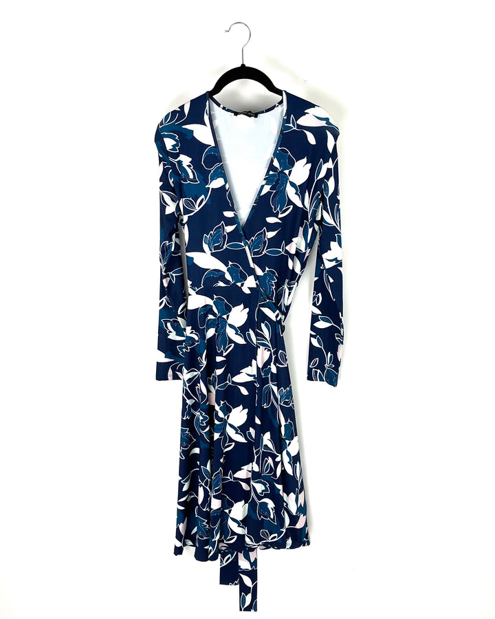 Midi Navy Blue Floral Dress - Size 2, 4, 6, 8
