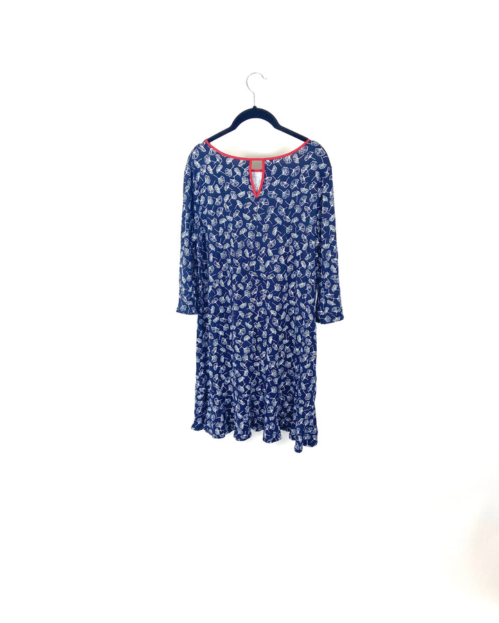 Blue and Red Abstract Printed Lounge Dress - Medium