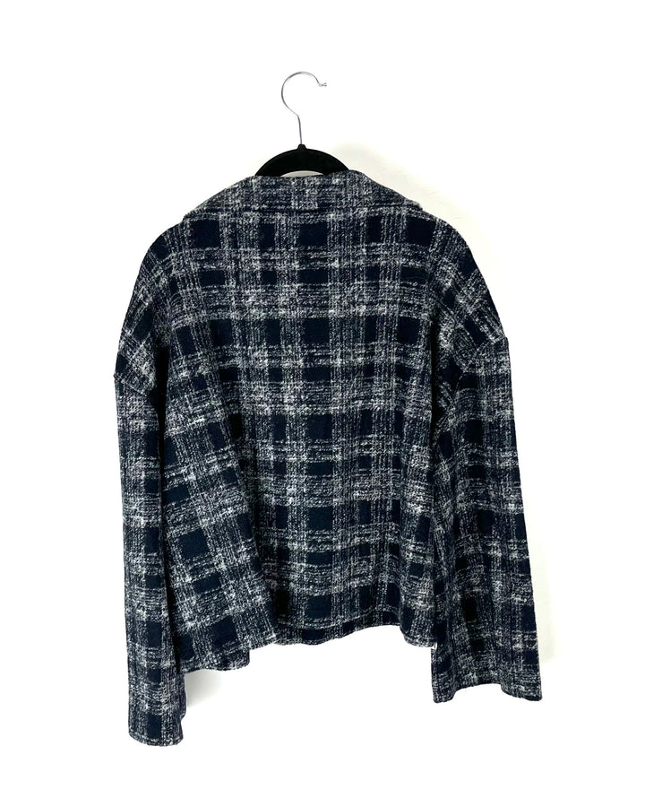 Navy Plaid Quarter Zip Sweater - Small