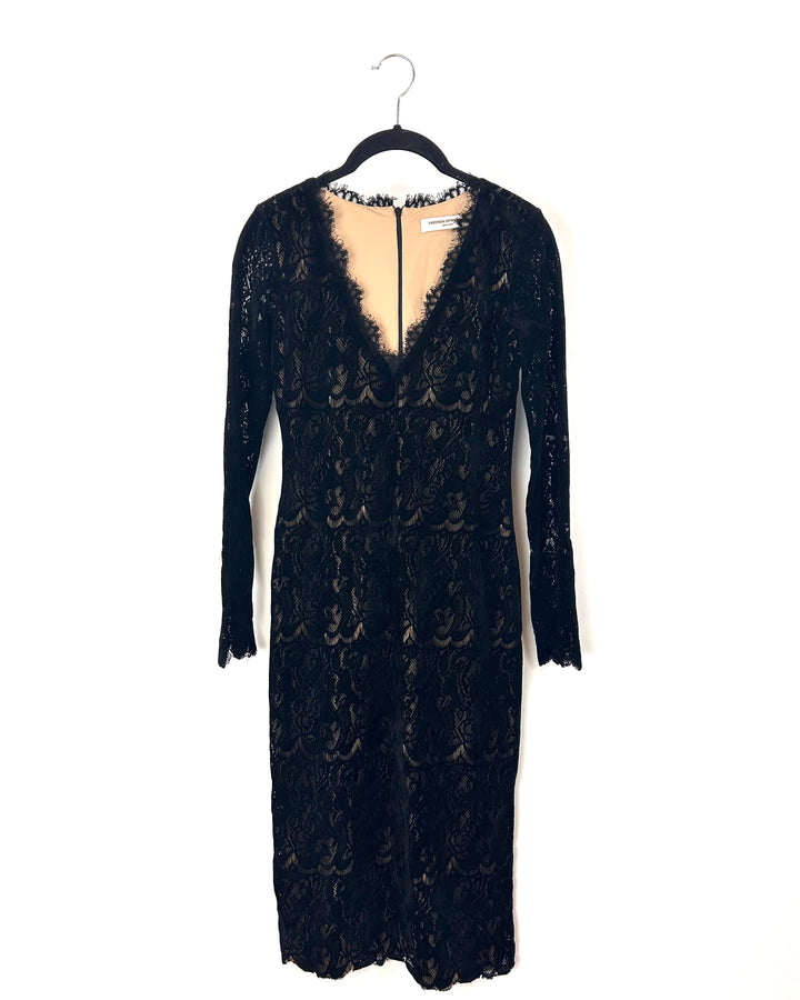 Black Long Sleeve Velvet Lace Dress - Small