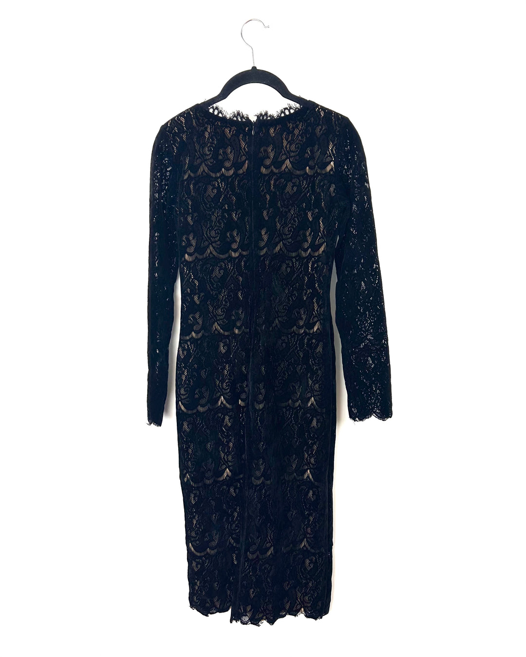 Black Long Sleeve Velvet Lace Dress - Small