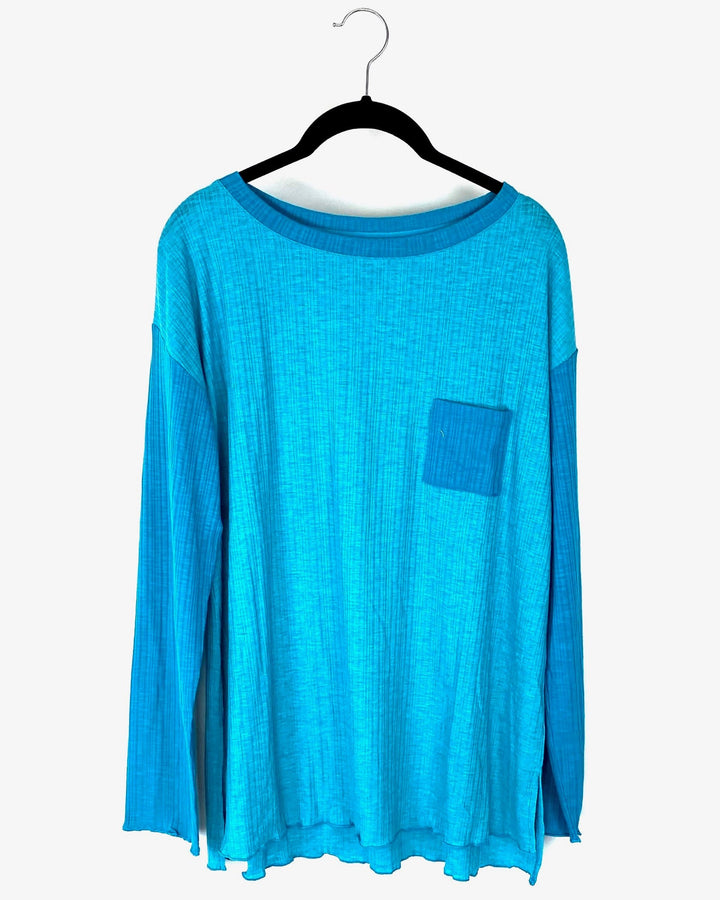 Bright Blue Ribbed Long Sleeve Top - Small/Medium