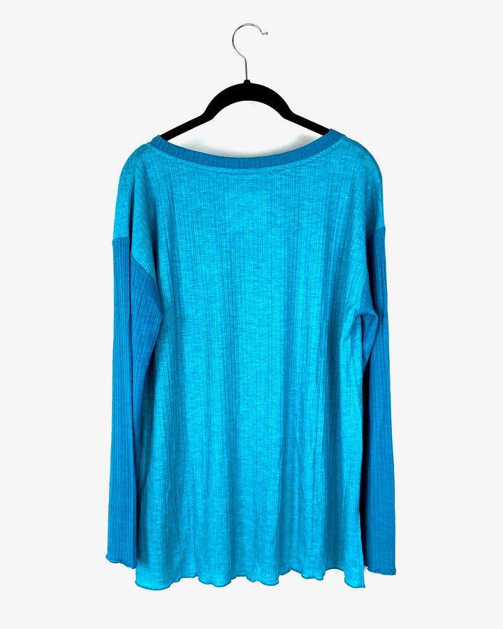 Bright Blue Ribbed Long Sleeve Top - Small/Medium