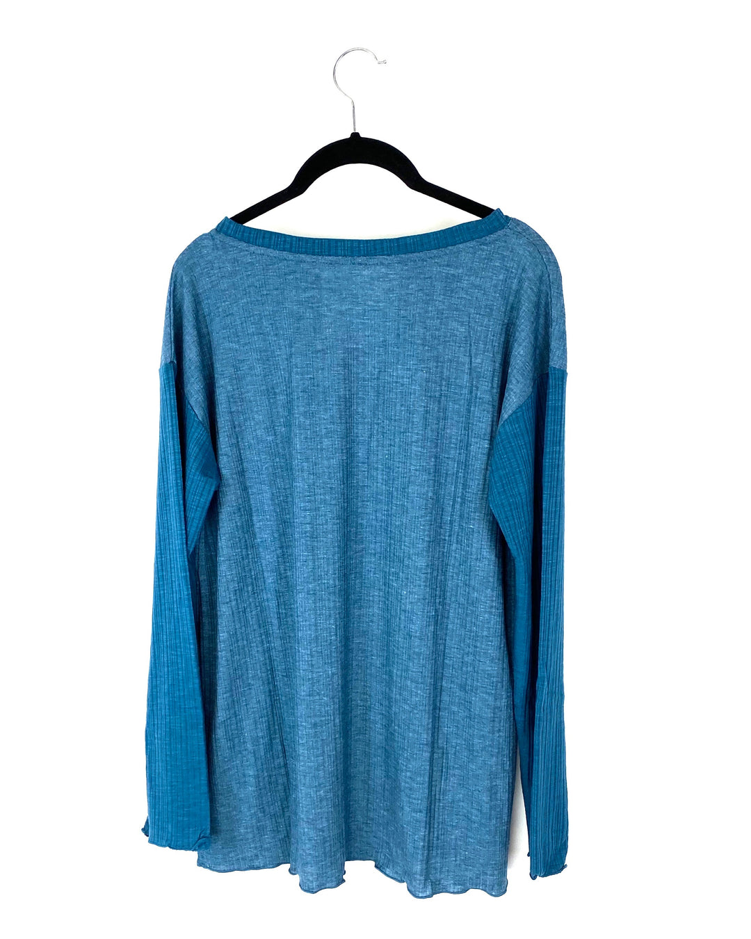 Dark Teal Ribbed Long Sleeve Top - Small