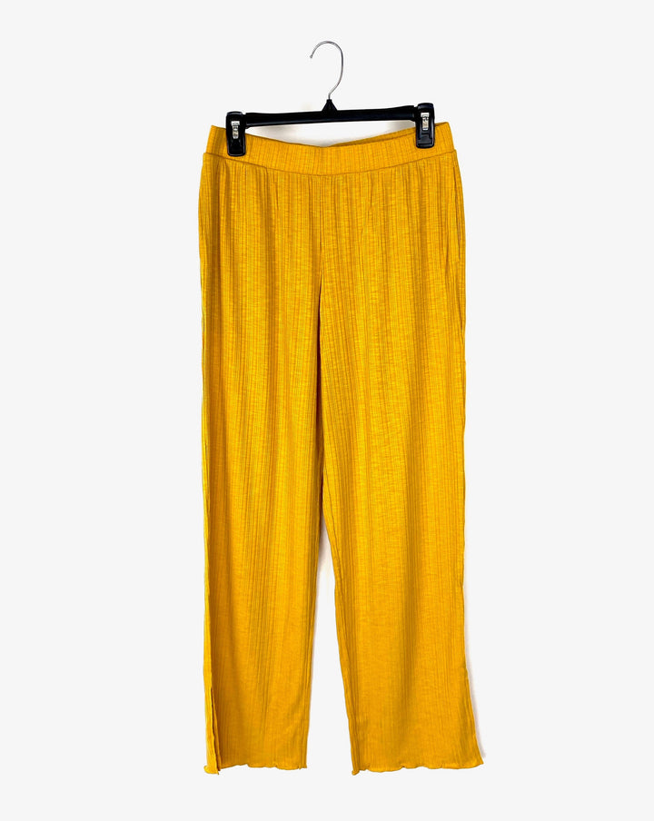Flowy Yellow Ribbed Pants - Small, Medium