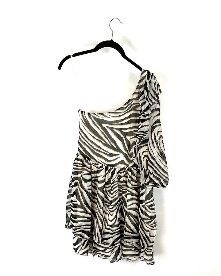 One Shoulder Zebra Print Dress - Size 00-18