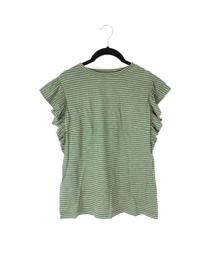 Green and Pink Striped Short Sleeve Top - Small