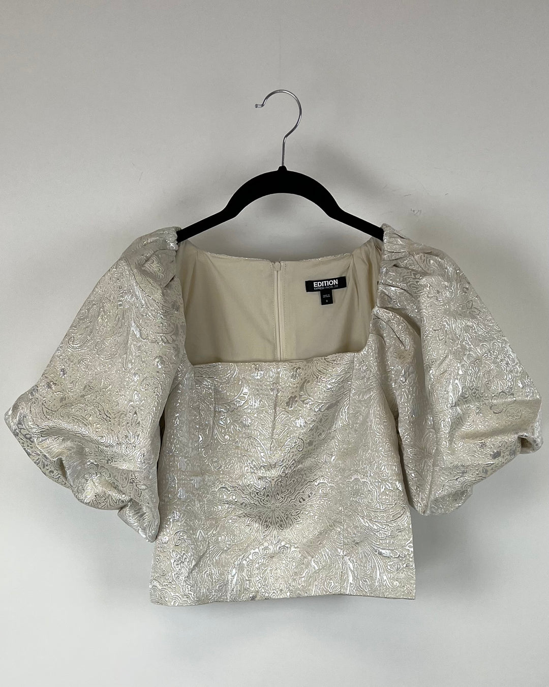 Metallic Jacquard Puff Sleeve Cropped Blouse- Size 00, 0, 10