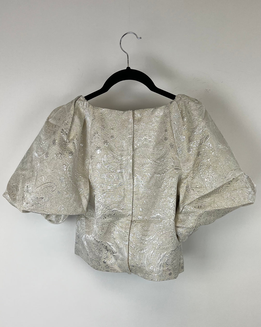 Metallic Jacquard Puff Sleeve Cropped Blouse- Size 00, 0, 4, 8, 10, 12, and 14