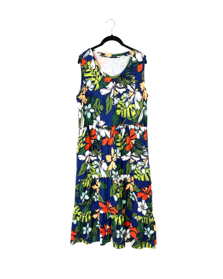 Dark Blue Floral Print Maxi Dress - P1X