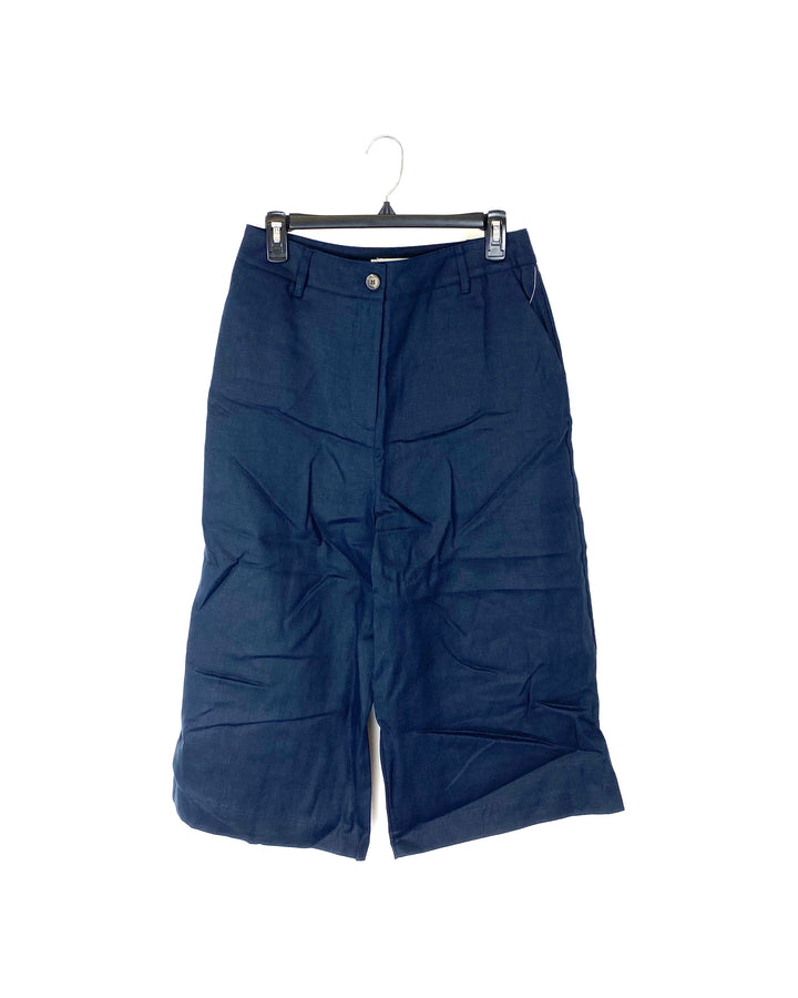Navy Blue Linen Capri Pants - Size 6
