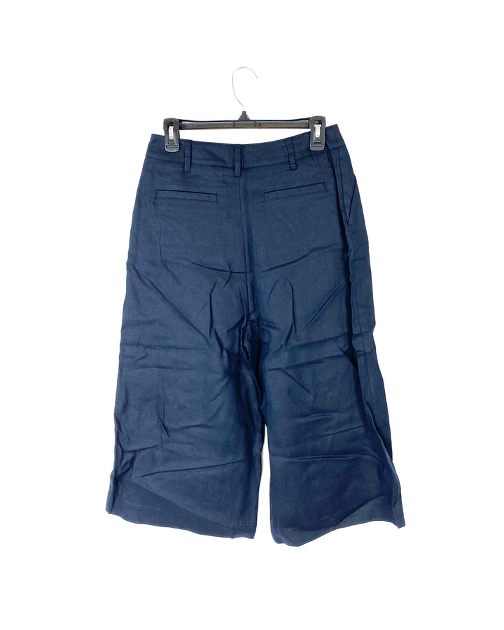 Navy Blue Linen Capri Pants - Size 6