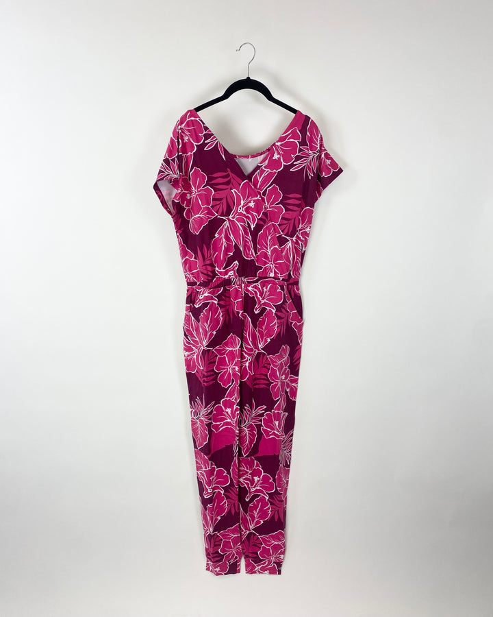 Pink and Purple Floral Jumpsuit - Size 6/8