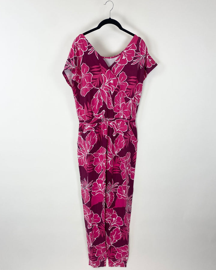 Pink and Purple Floral Jumpsuit - Size 6/8