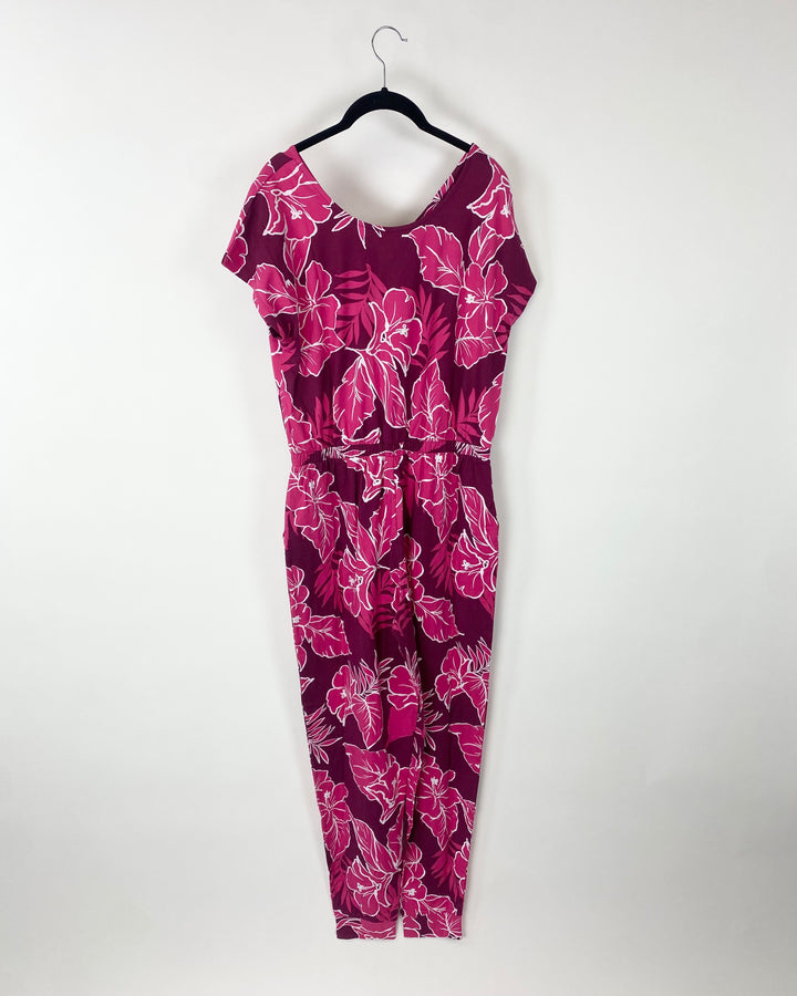 Pink and Purple Floral Jumpsuit - Size 6/8